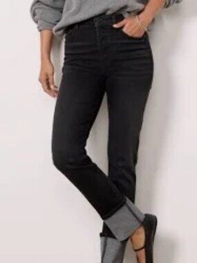 Evereve Ever Straight Cuffed Black Jeans - Size 27 - Button Fly - Retail $138